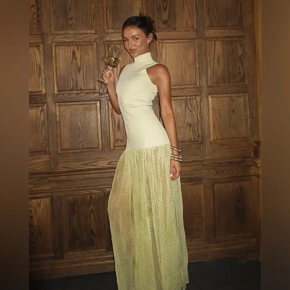 NWT HELSA Helsa Costanza Gown in butter yellow polka dot - Picture 5 of 17